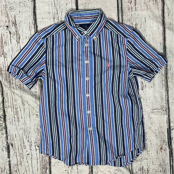 Polo Ralph Lauren Natural Stretch Striped Short Sleeve Boys Kids Shirt - Picture 1 of 5